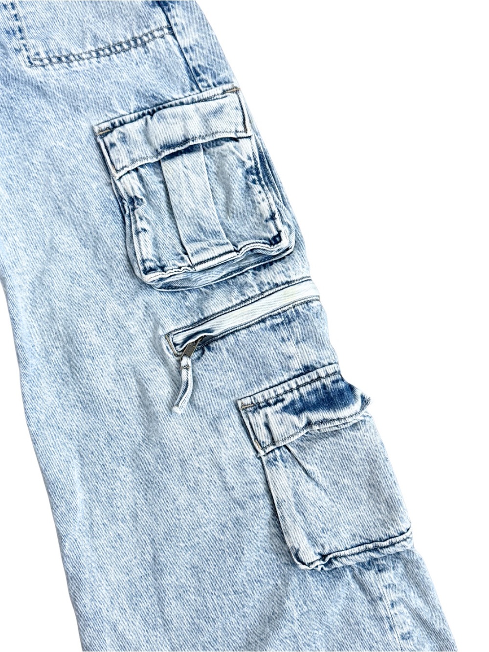 Gap Kids Girls Baggy Cargo Jeans Size 12 Slim Light Wash Wide Leg Denim - Picture 2 of 6